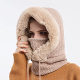 Winter Thick Plush Hat With Scarf Windproof Warm Knit Hats Hooded For Women - Heritage cosmetics and beauty care