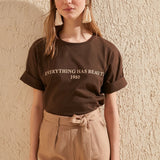 Women's cotton t-shirts brown Printed top Heritage cosmetics and beauty care