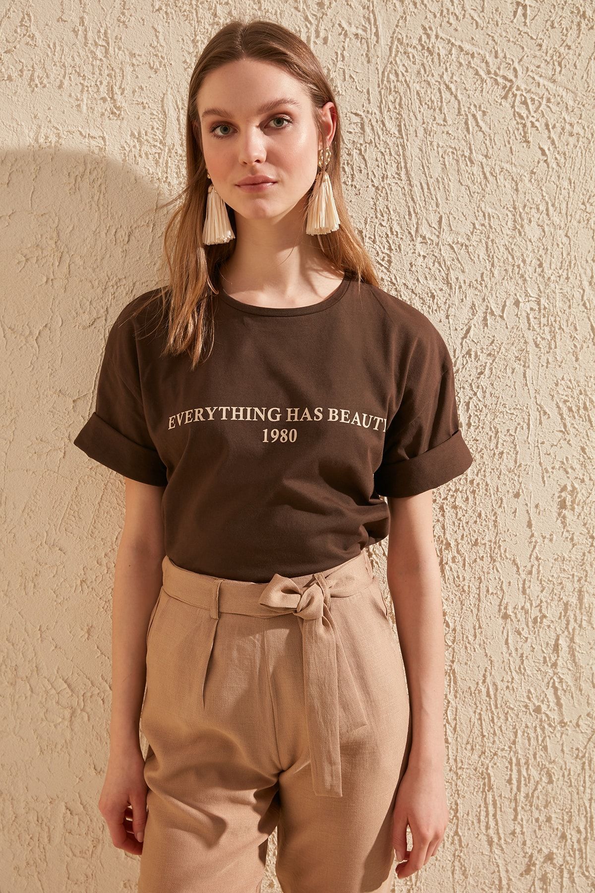 Women's cotton t-shirts brown Printed top Heritage cosmetics and beauty care