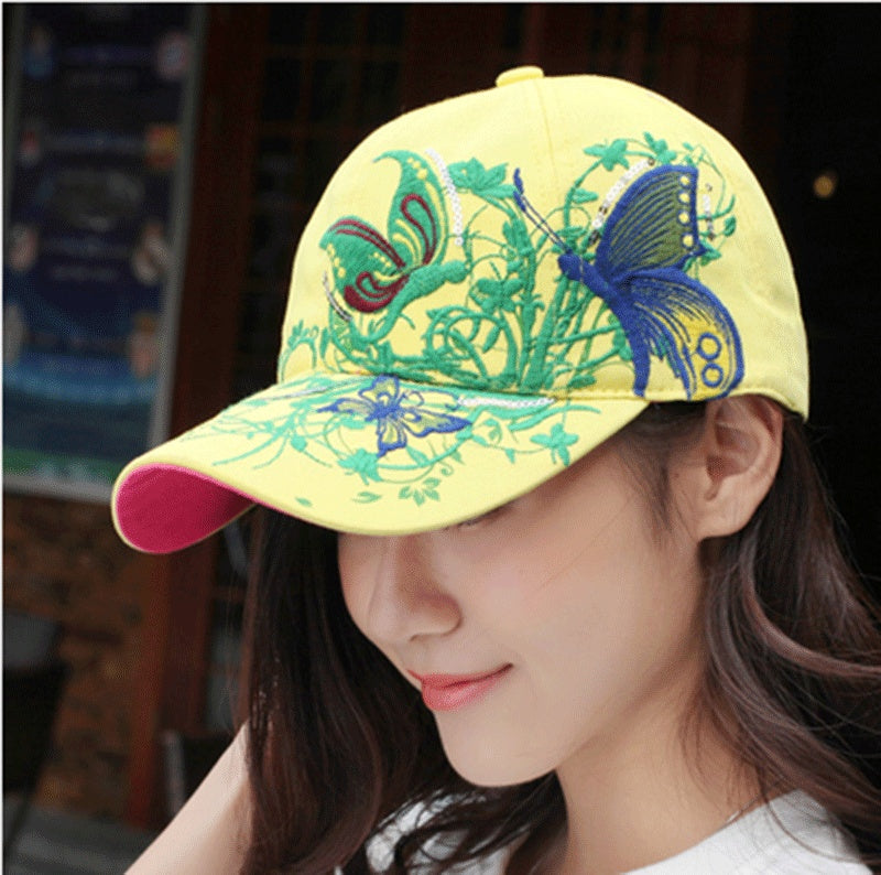 Korean Version Embroidered Baseball Butterfly Embroidery Duck Tongue Print Tide Hat Hat Women Hat Wholesale Sunscreen Hats - Heritage cosmetics and beauty care