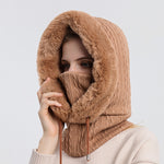 Winter Thick Plush Hat With Scarf Windproof Warm Knit Hats Hooded For Women - Heritage cosmetics and beauty care