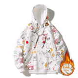 Autumn And Winter Fleece-lined Graffiti Hooded Sweater Men