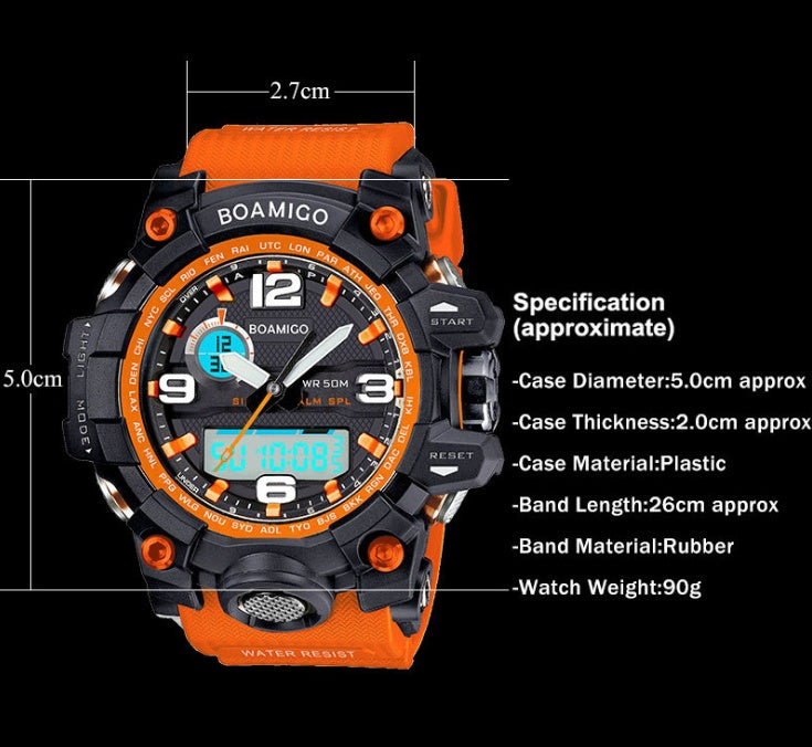 BOAMIGO brand men sports watches dual display analog digital LED Electronic quartz watches 50M waterproof swimming watch F5100 - Heritage cosmetics and beauty care