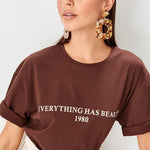 Women's cotton t-shirts brown Printed top Heritage cosmetics and beauty care