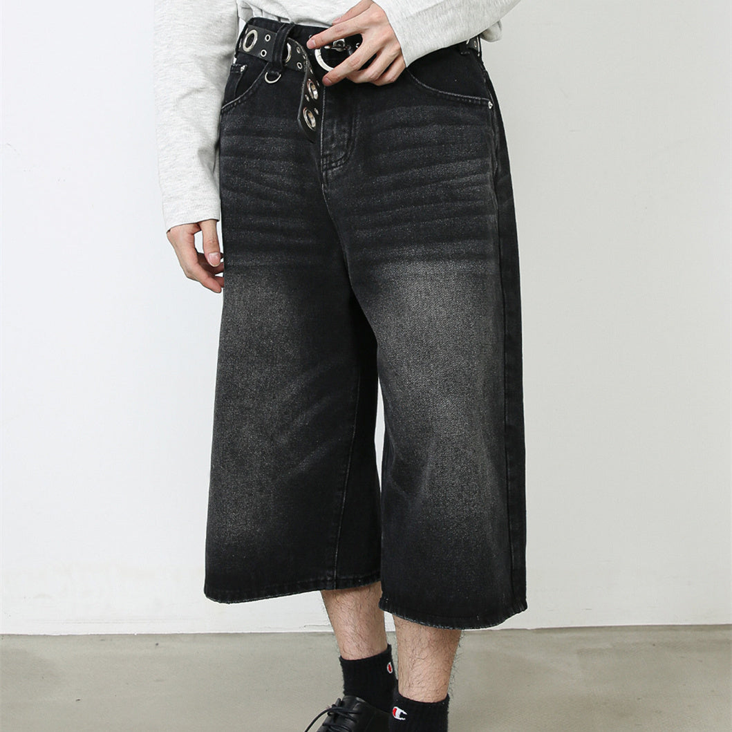 American Black Gray Loose Trousers Loose Denim Cropped Pants - Heritage cosmetics and beauty care