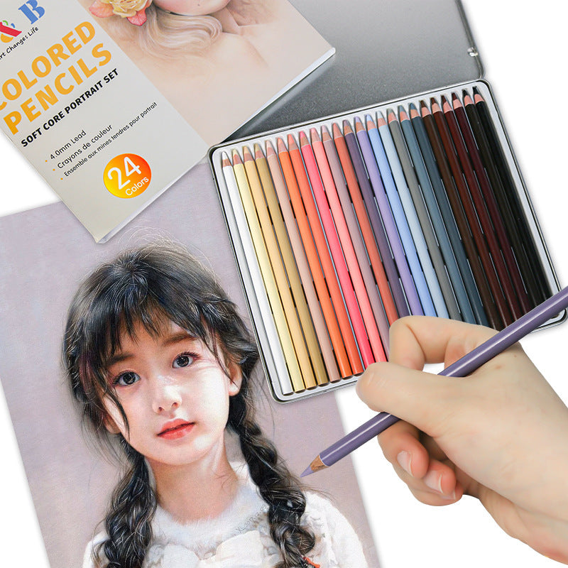 24-color Painting Skin Color Pen Hand-painted Portrait Color Pencil Oily Art Supplies - Heritage cosmetics and beauty care