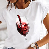 Wine Glass Fashion Printing Foreign Trade New Tops Ladies Casual Bottoming Shirts Heritage cosmetics and beauty care