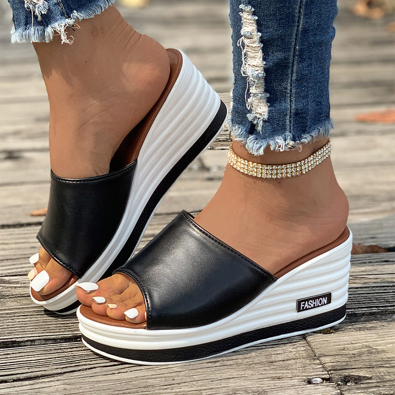 Fish Mouth Wedges Sandals Summer Fashion Hollow Design High Heels Slides Slippers Casual Beach Shoes For Women - Heritage cosmetics and beauty care