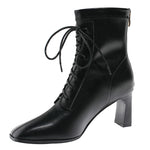 Square Toe High Heel Boots PU Leather Women Ankle Boots - Heritage cosmetics and beauty care