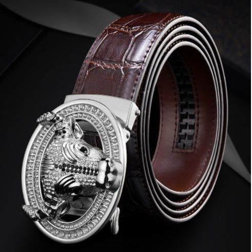 Automatic Buckle  Leather With Diamond-studded  Pattern Bull Head Belt - Heritage cosmetics and beauty care