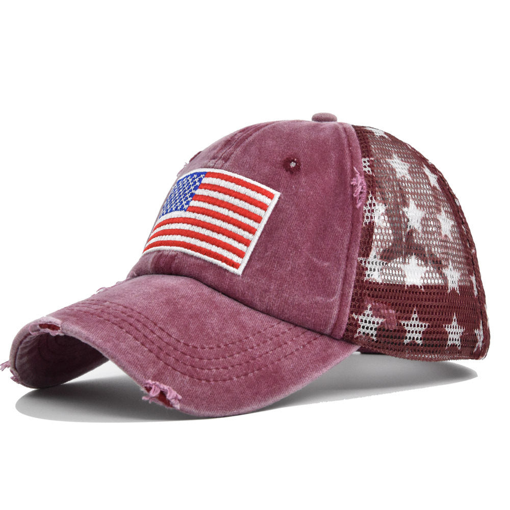 American Flag Embroidered Mesh Cap Embroidered Baseball Hat - Heritage cosmetics and beauty care