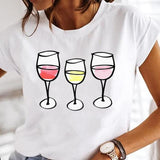 Wine Glass Fashion Printing Foreign Trade New Tops Ladies Casual Bottoming Shirts Heritage cosmetics and beauty care