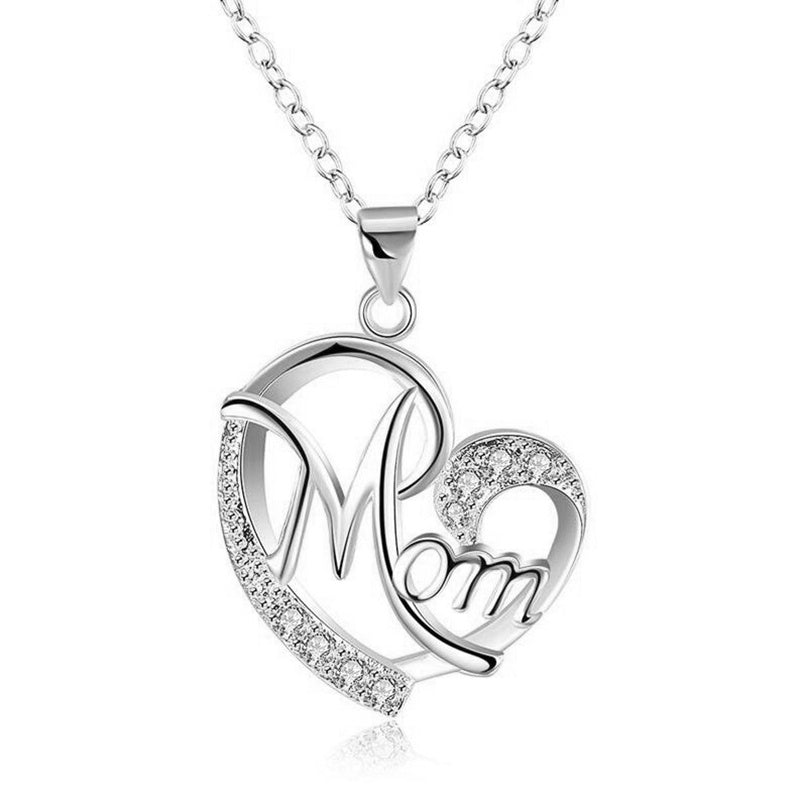 Rhinestone Letter Mom Heart Pendant Necklaces For Mother - Heritage cosmetics and beauty care