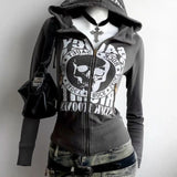 Autumn And Winter Hooded Long-sleeve Zipper Skull Letter Print Sweatshirt