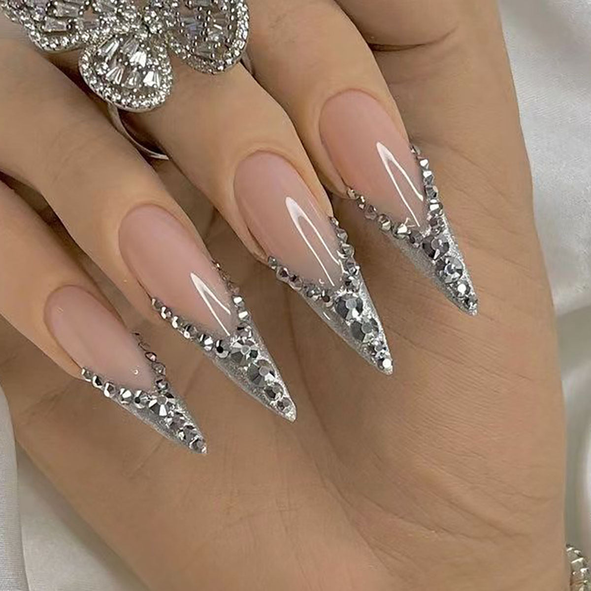 Bride French Diamond Fragments Fake Nail Sticker Long - Heritage cosmetics and beauty care