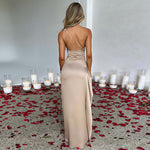 Sexy One-shoulder Backless Split Dress Summer Elegant Slim-fit Solid Color Satin Dresses For Women Heritage cosmetics and beauty care