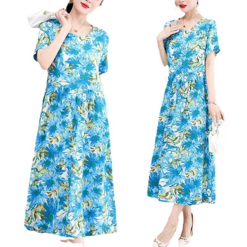 Casual Extra Large Size Cotton Silk Mother Loose Dress Women - Heritage cosmetics and beauty care