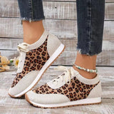 Flat Bottomed Leopard Print Lace Up Casual Sports Shoes Heritage cosmetics and beauty care