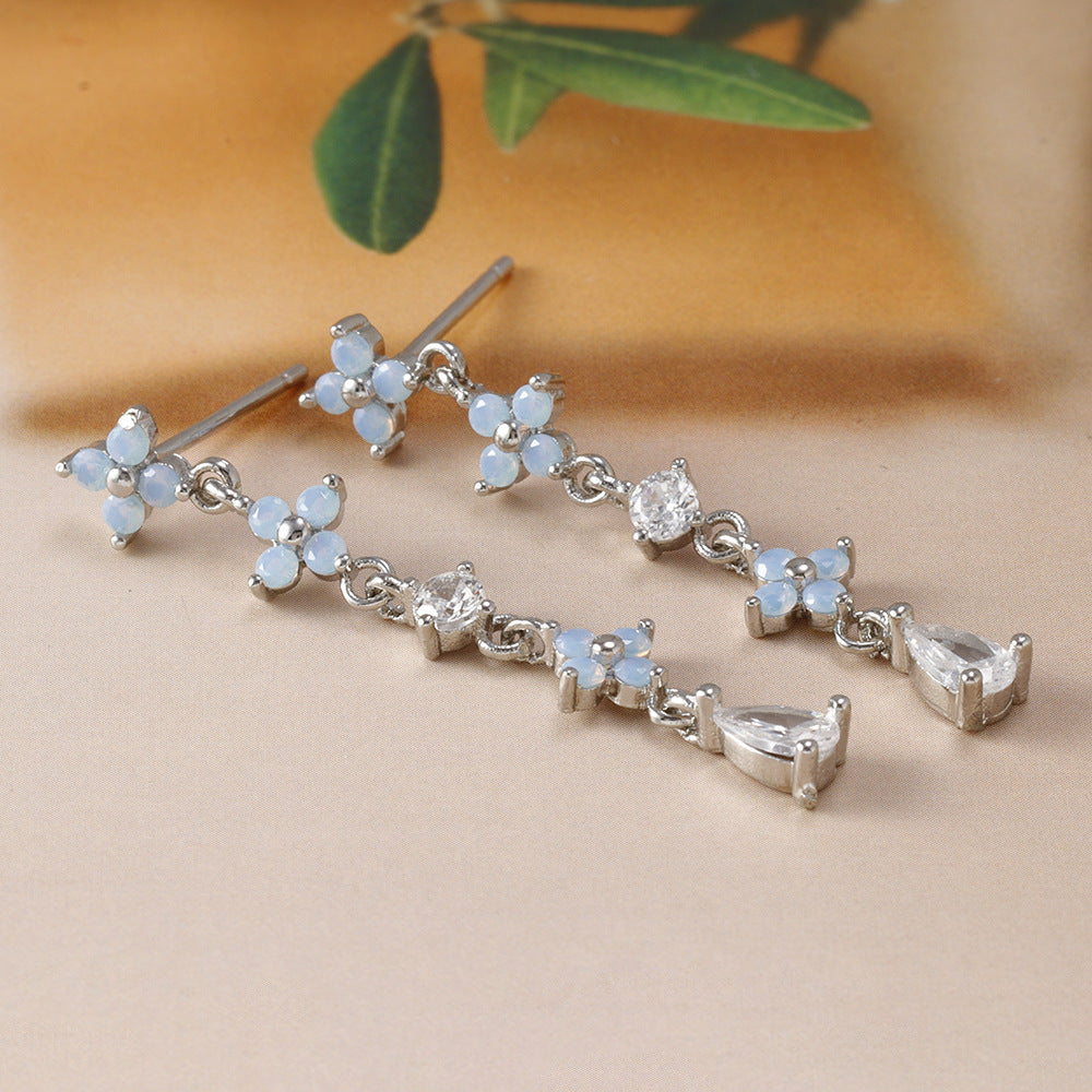 Blue Flower Ear Studs Copper Plating Inlaid Zirconium - Heritage cosmetics and beauty care