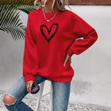 Heart Printing Round Neck Long Sleeve Sweatshirt Tops