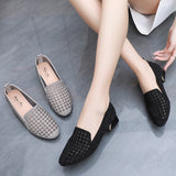 Rhinestone Chunky Heel Round Head Breathable Mesh Shoes