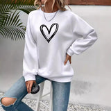 Heart Printing Round Neck Long Sleeve Sweatshirt Tops