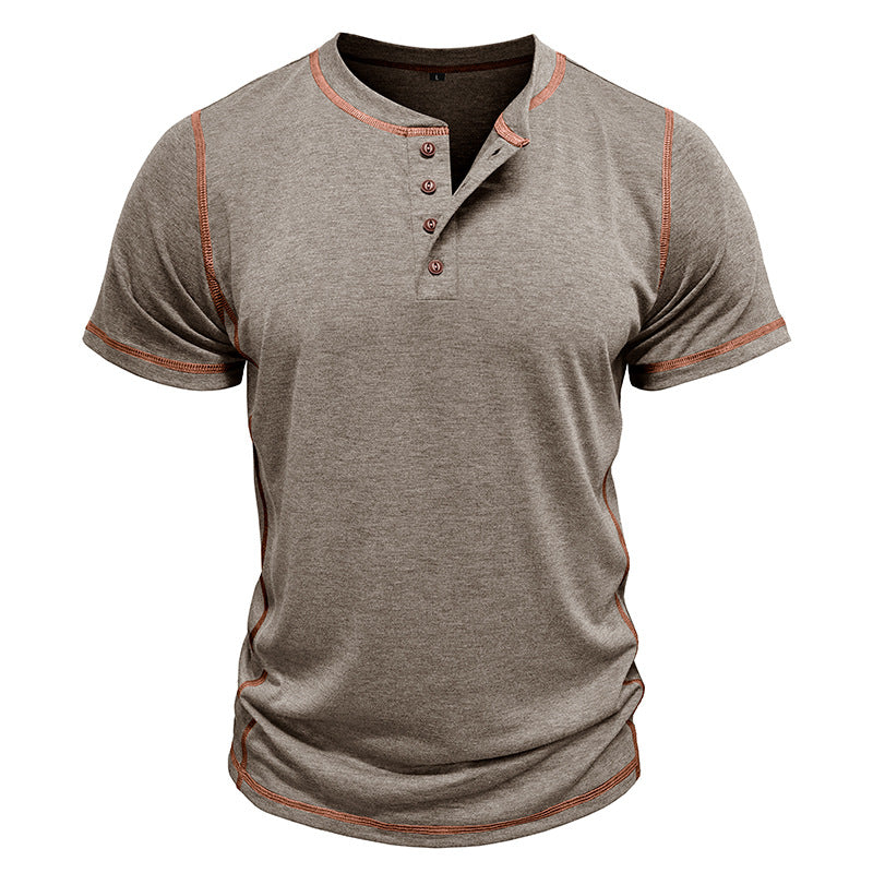 Short Sleeve Men's Round Neck T-shirt Color Matching Top - Heritage cosmetics and beauty care