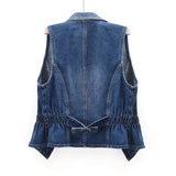 National Style Buckle Slim Suit Collar Denim Vest