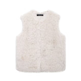 Women's New French Minority Faux Fur Sleeveless Crew Neck Vest