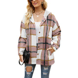 Ladies Plaid Coat Hooded Casual Loose Shirt