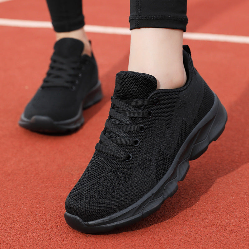 All Black Sneaker Women's Lightweight Mesh Breathable Casual Soft Bottom Running Shoes - Heritage cosmetics and beauty care