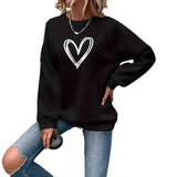 Heart Printing Round Neck Long Sleeve Sweatshirt Tops