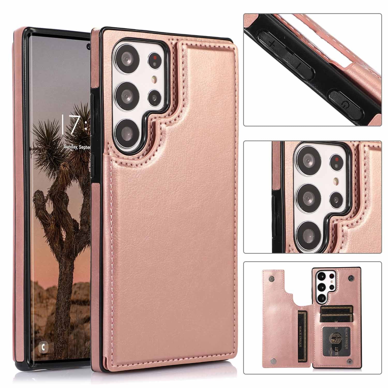 Solid Color Double Buckle Crazy Horse Pattern Leather Phone Case Heritage cosmetics and beauty care