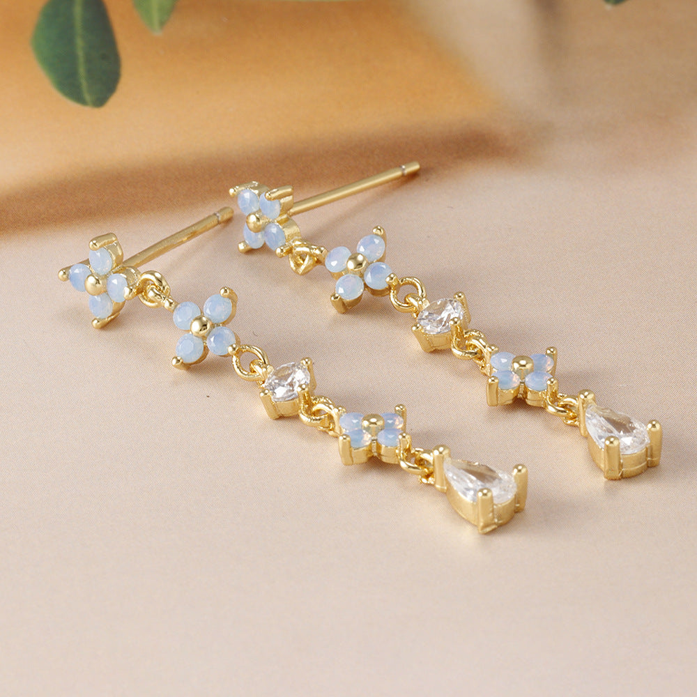 Blue Flower Ear Studs Copper Plating Inlaid Zirconium - Heritage cosmetics and beauty care