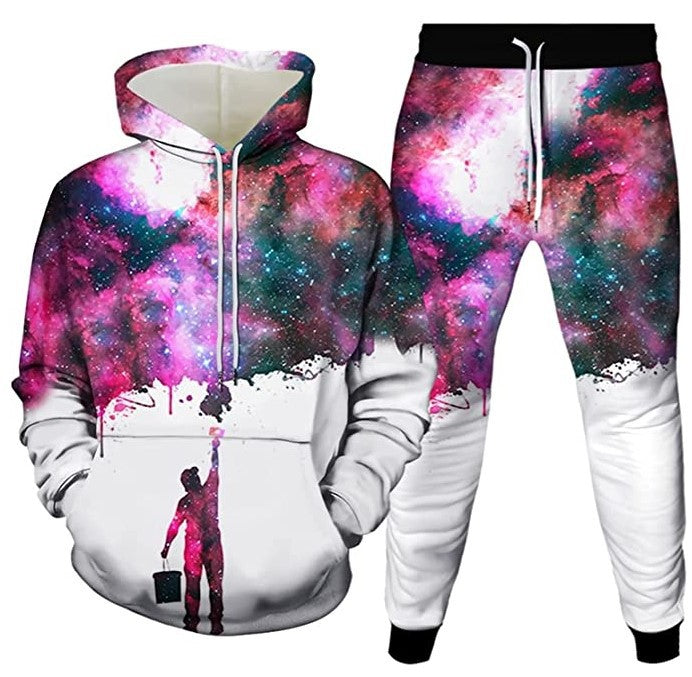 New Digital Printing Personal Leisure 3D Men's Sweater Two-piece Set