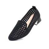 Rhinestone Chunky Heel Round Head Breathable Mesh Shoes