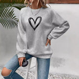 Heart Printing Round Neck Long Sleeve Sweatshirt Tops