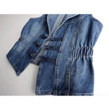 National Style Buckle Slim Suit Collar Denim Vest