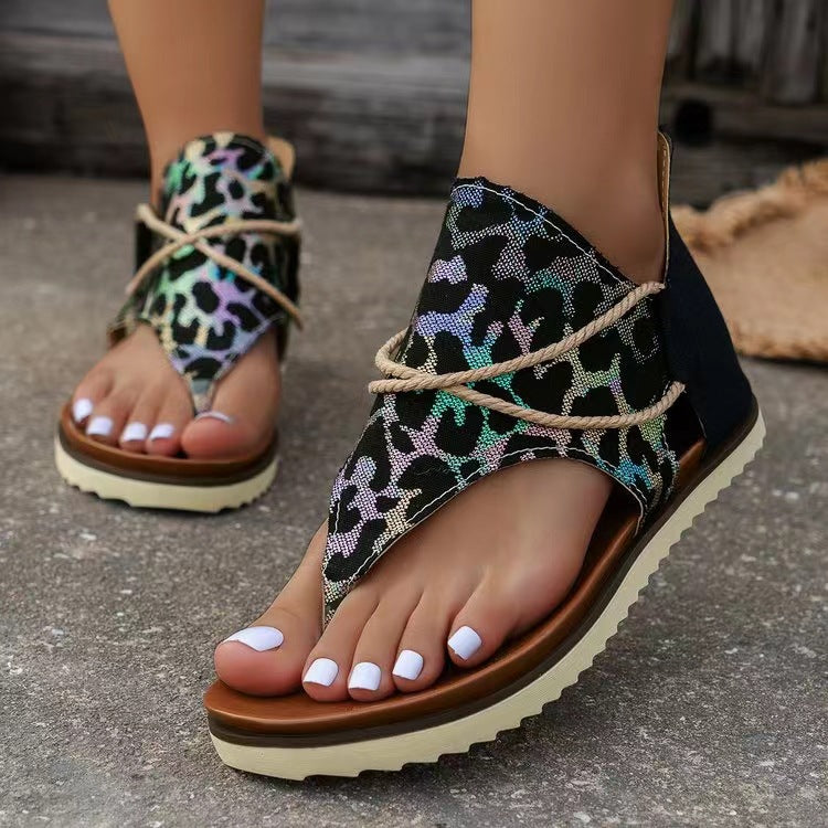 Women's Flip-toe Printed Flat Sandals With Back Zipper Heritage cosmetics and beauty care