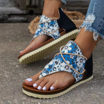 Women's Flip-toe Printed Flat Sandals With Back Zipper Heritage cosmetics and beauty care