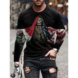 Retro Men's T-shirt 3D Printed Street Hip-hop Loose Crew Neck Casual Long Sleeve - Heritage cosmetics and beauty care