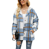 Ladies Plaid Coat Hooded Casual Loose Shirt