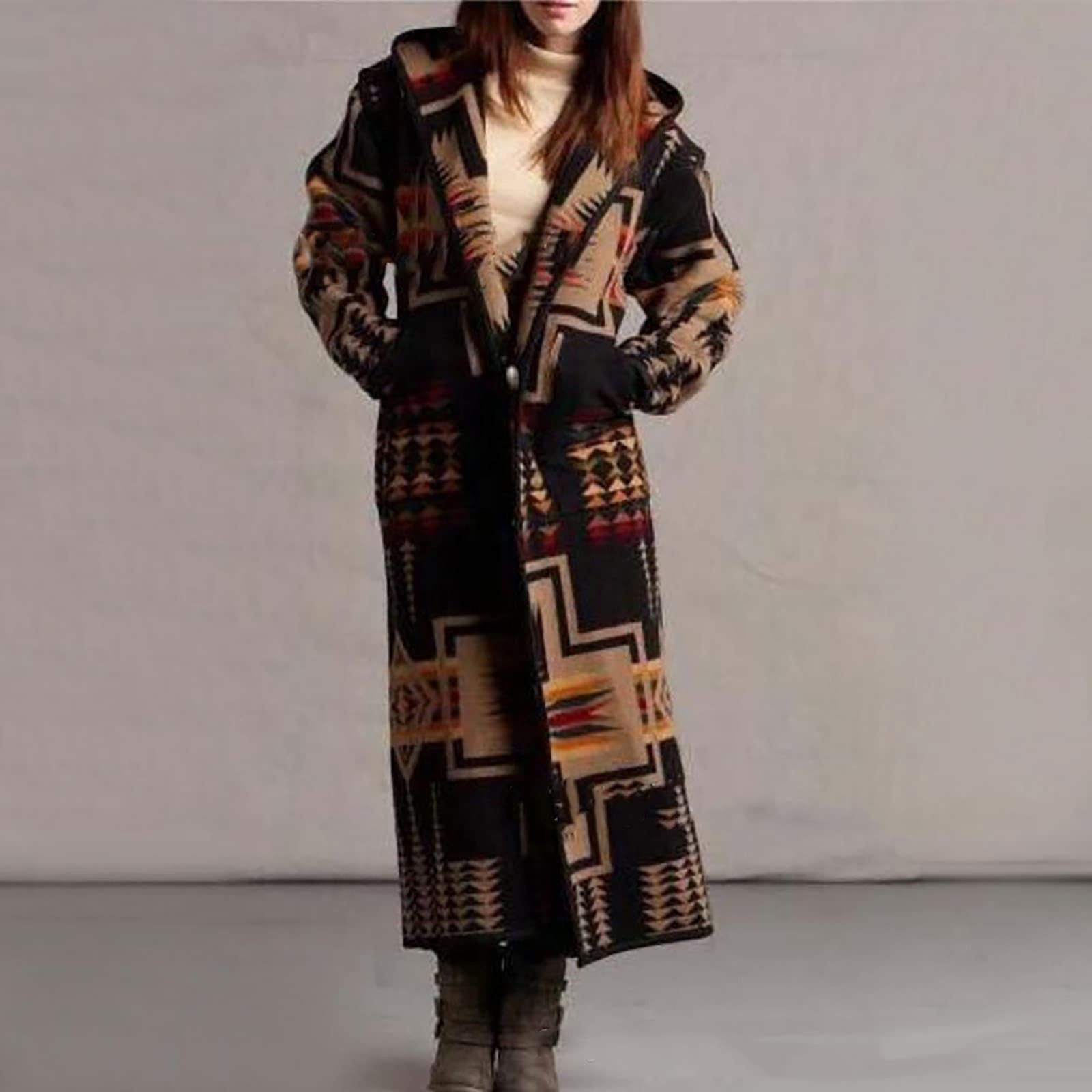 Women's Printing Pocket Long Sleeve Large Coat