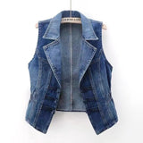 National Style Buckle Slim Suit Collar Denim Vest