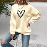 Heart Printing Round Neck Long Sleeve Sweatshirt Tops