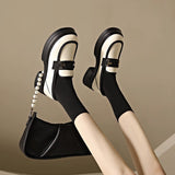 Chunky Heel Fashion Round Toe All-matching Casual Leather Shoes