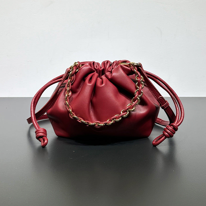 Chinese Style Crossbody Women's Bag Cowhide Lucky Bag Drawstring Clouds Heritage cosmetics and beauty care