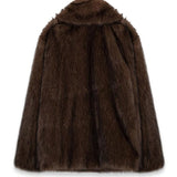 Solid Color Polo Collar Plush Faux Fur Coat