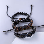 Punk Black Braided Leather Wrap Bracelet Vintage Infinity Symbol Charms Beaded Bracelets For Men - Heritage cosmetics and beauty care