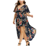 New Women's Loose Slimming V-neckline Flower Print Plus Size Dress - Heritage cosmetics and beauty care